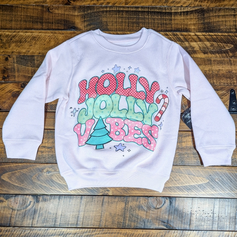 Holly Jolly Vibes Christmas Sweatshirt Girl's XS (4)